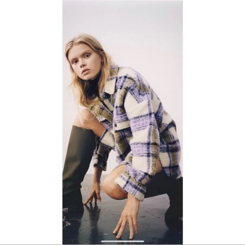 Zara Checkered Teddy Jacket - Purple and Green - Picture 2 of 11